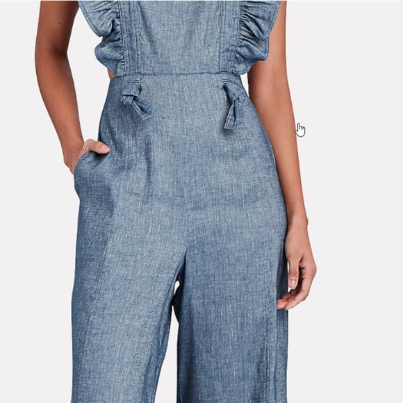 NWT! AMUR Chambray Frilled Jumpsuit - Picture 6 of 9